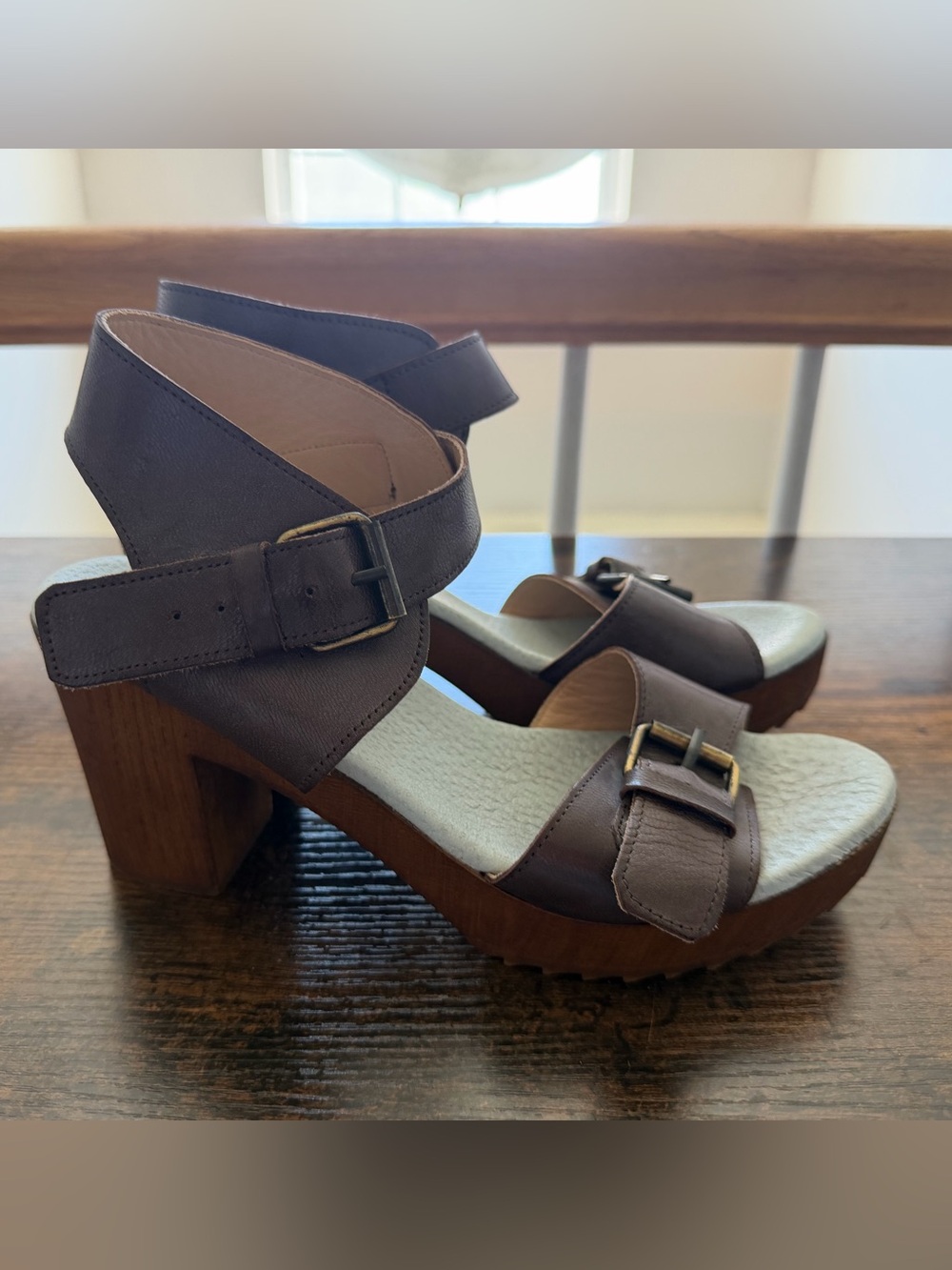 Eric Michael Dark Brown Leather Block Heel Sandals
